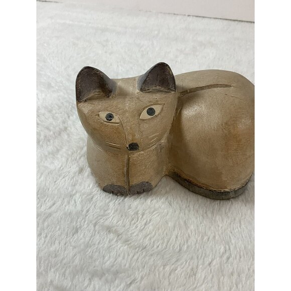 Vintage Folk Art Carved Wood Cat Signed Sweet Made in Thailand primitive - Picture 6 of 7